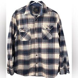 Jachs Navy and Cream Plaid Flannel Shirt Jacket Large